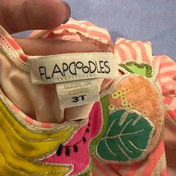 Flapdoodles Colorful Fruit Embroidered Striped Top - Picture 3 of 5